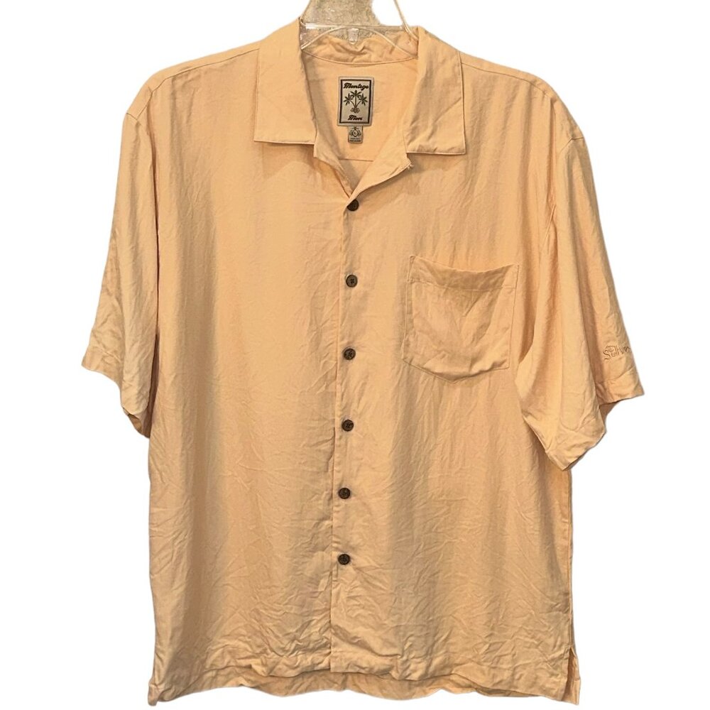Montego Mon Silk Button Down Peach‎ Short Sleeve Shirt Size Large